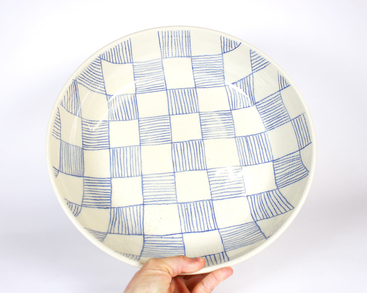 Large Shallow Bowl - Lined Blue 1