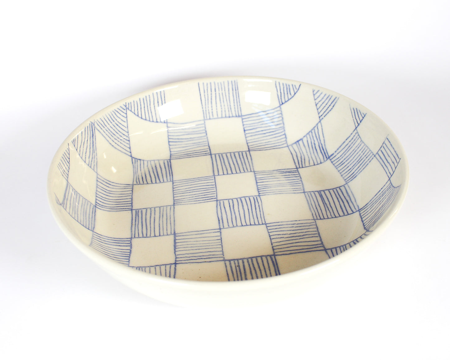 Large Shallow Bowl - Lined Blue 1