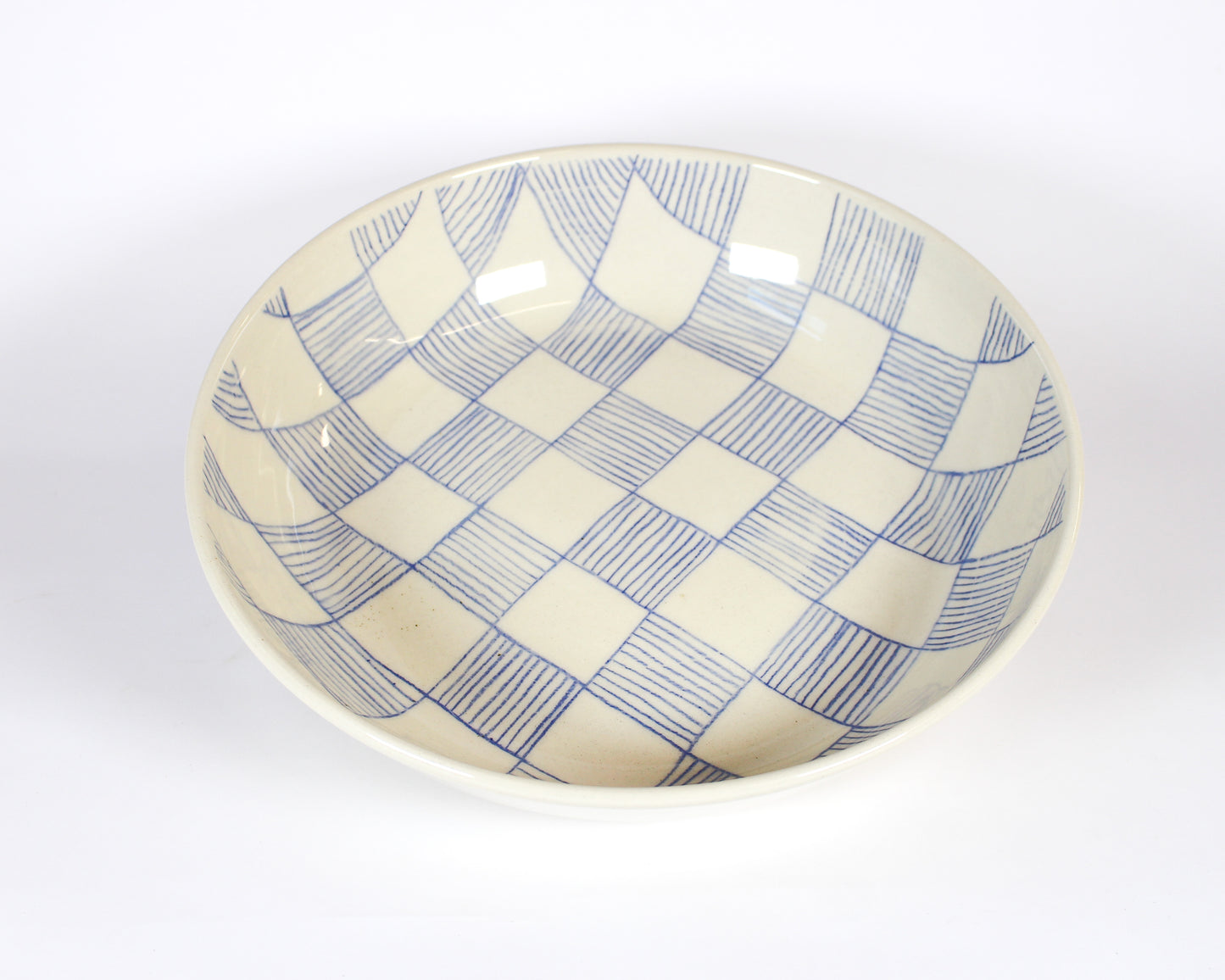 Large Shallow Bowl - Lined Blue 1