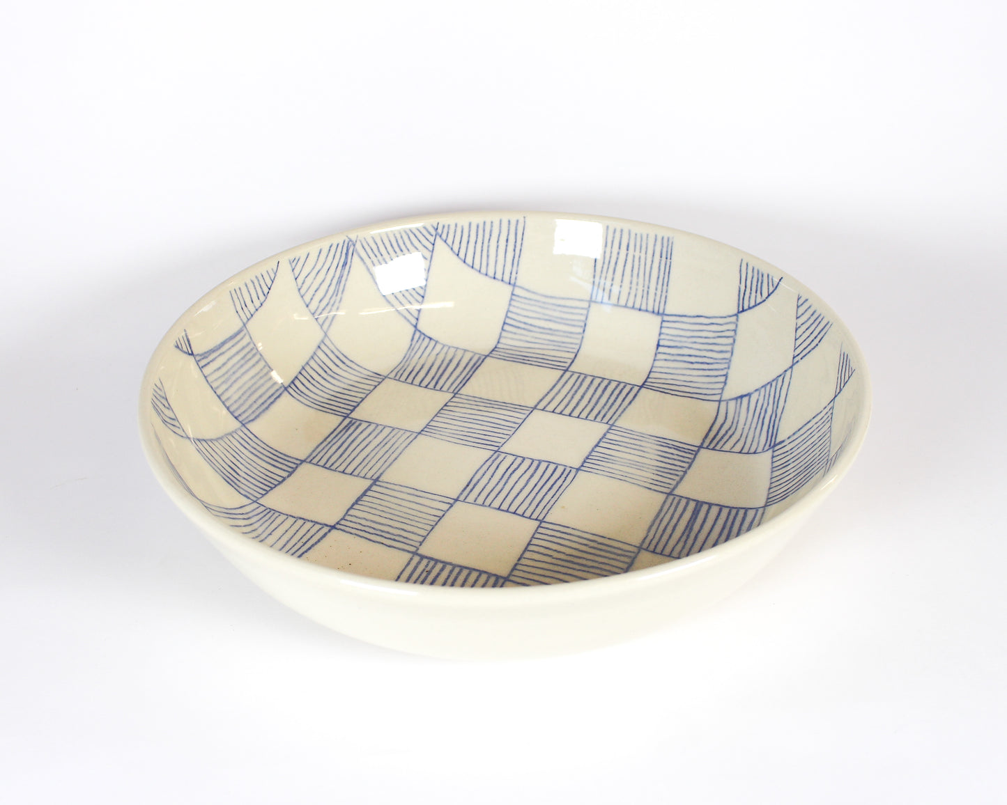 Large Shallow Bowl - Lined Blue 1