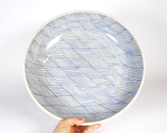 Large Shallow Bowl - Lined Blue 2