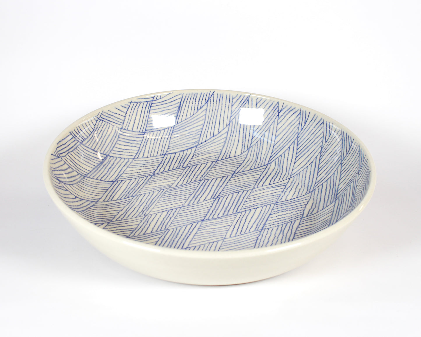 Large Shallow Bowl - Lined Blue 2