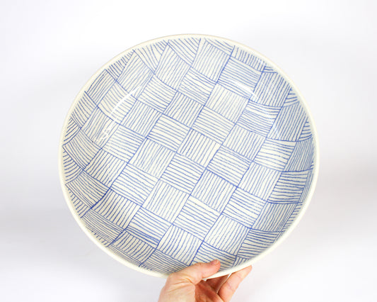 Large Shallow Bowl - Lined Blue 3