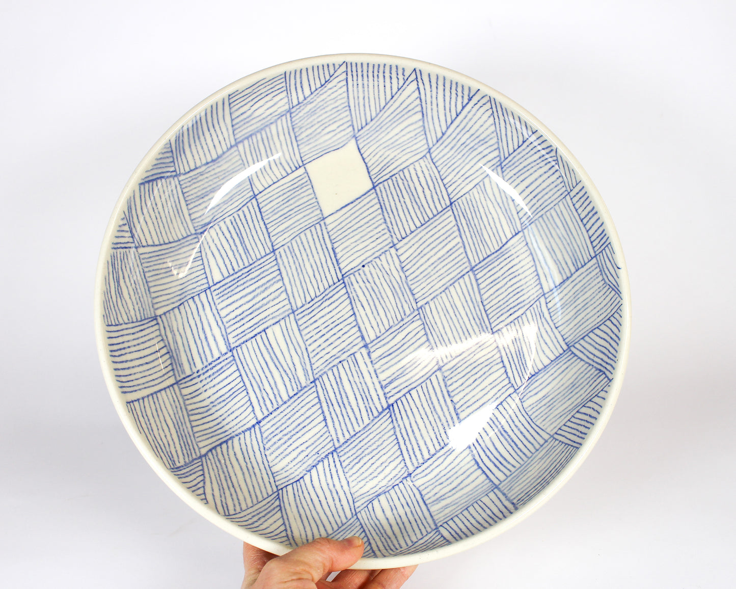 Large Shallow Bowl - Lined Blue 4