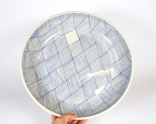 Large Shallow Bowl - Lined Blue 4
