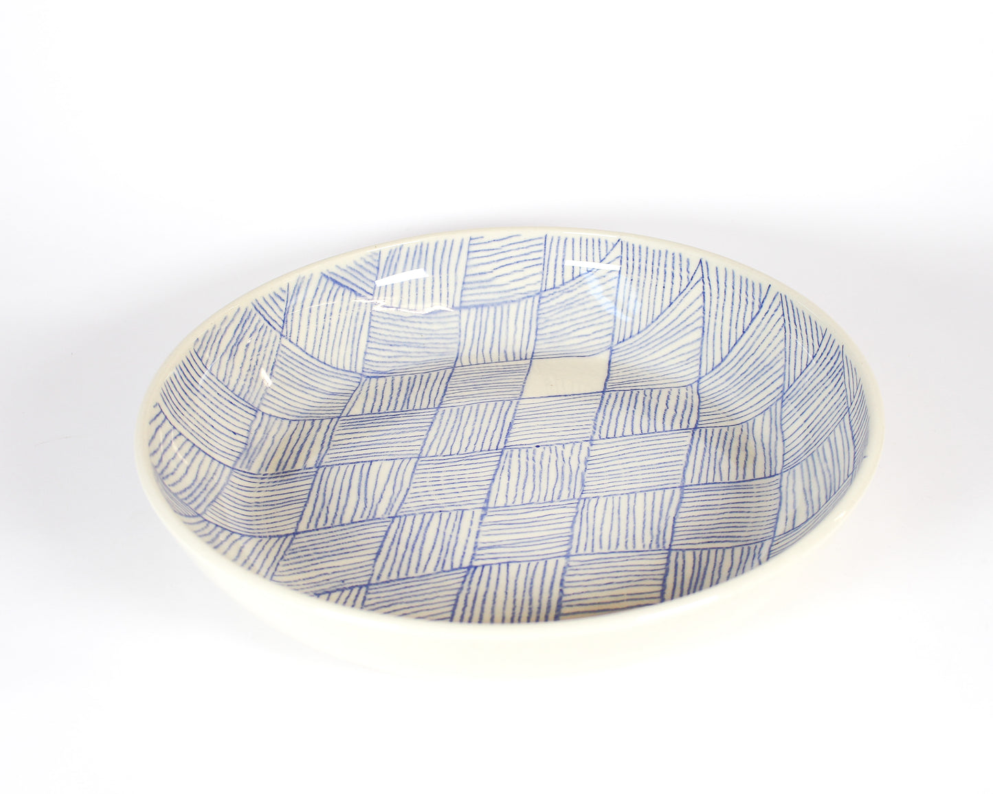 Large Shallow Bowl - Lined Blue 4