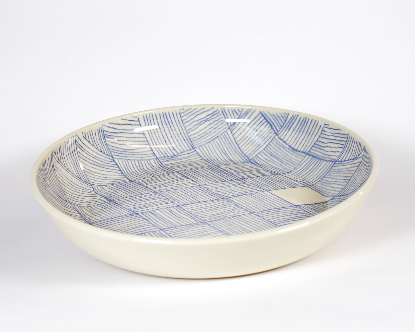 Large Shallow Bowl - Lined Blue 4