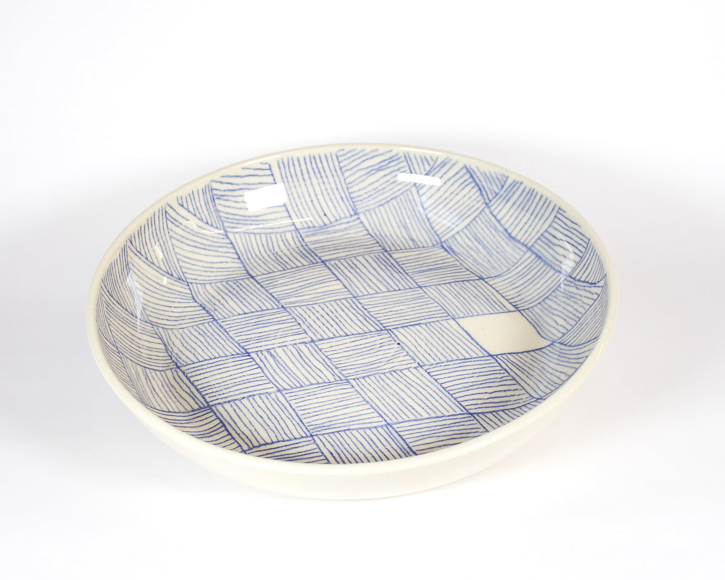 Large Shallow Bowl - Lined Blue 4