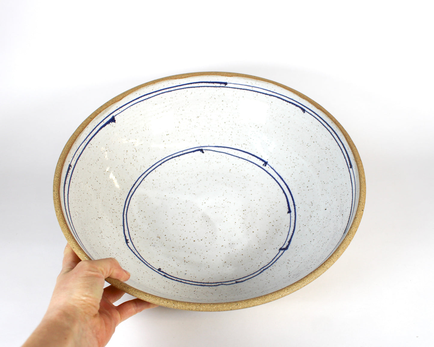 Large White and Blue Serving Bowl
